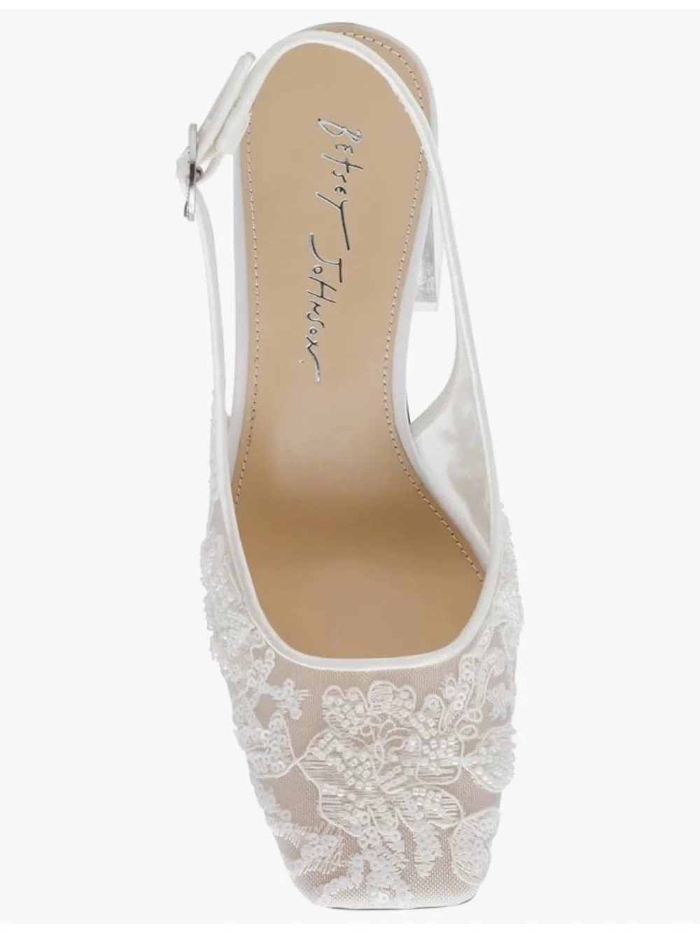 Betsey Johnson White Sequin Embellished Slingback Heels - Picture 2 of 10
